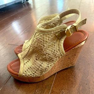 Target Gold open toed Wedge High Heel Shoes Size 6.5